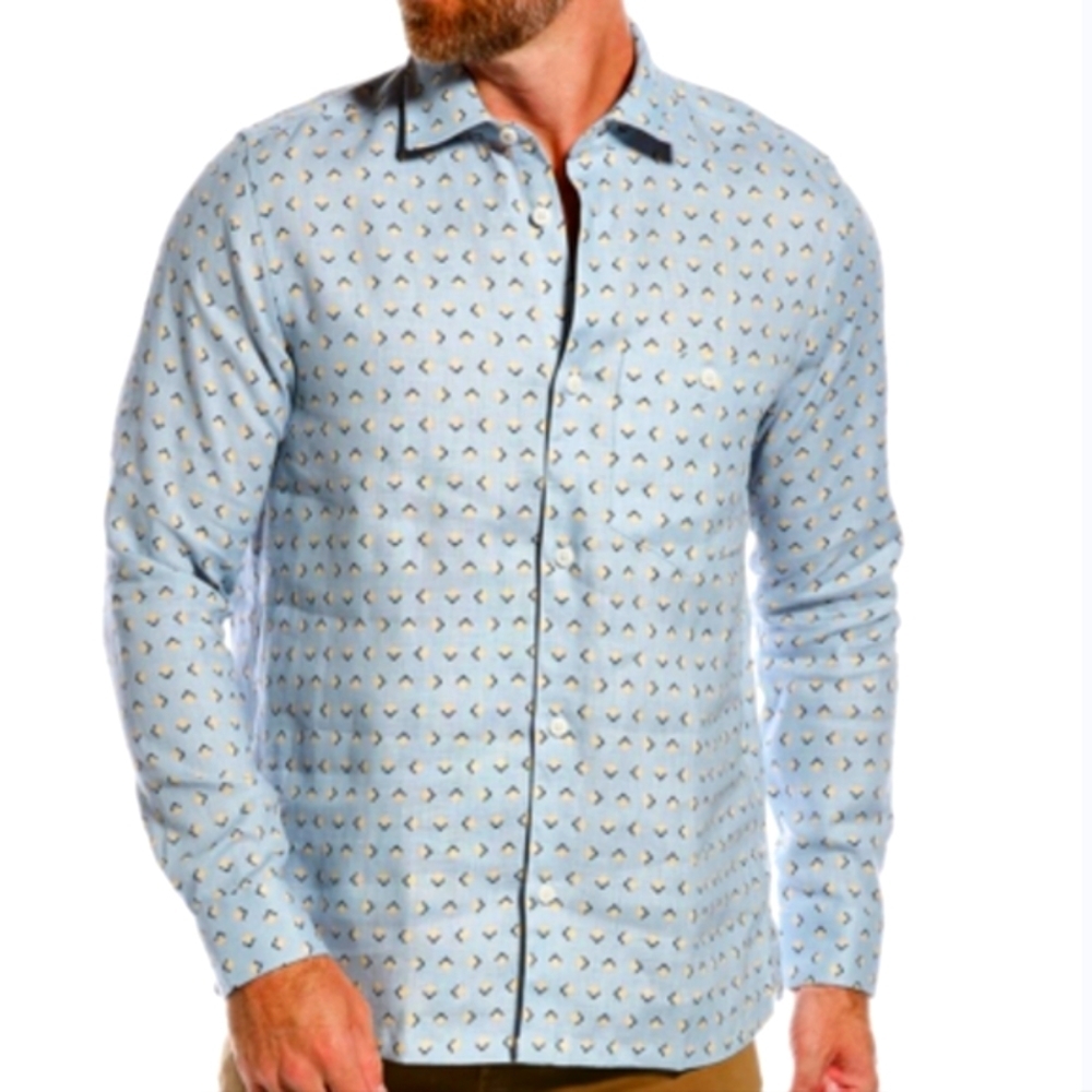 Ted Baker Arnel 100 % Linen Geo..Button Down Shirt... Size 6.. ( XXL)